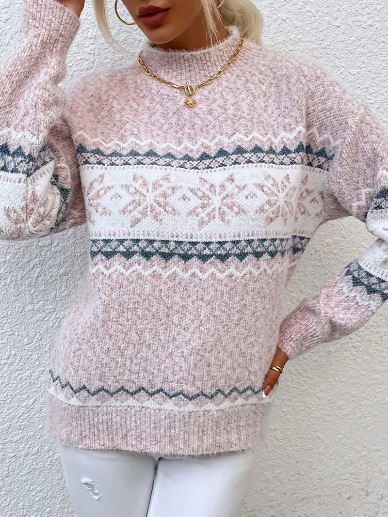 Sweter Damski | Wzór żakardowy z luźnym krojem i ściągaczami - Arkadya Outlet - Sweaters