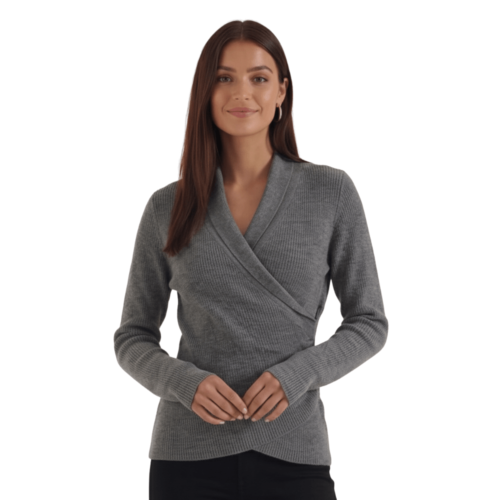 Sweter damski z dekoltem kopertowym - Arkadya Outlet - Women Top