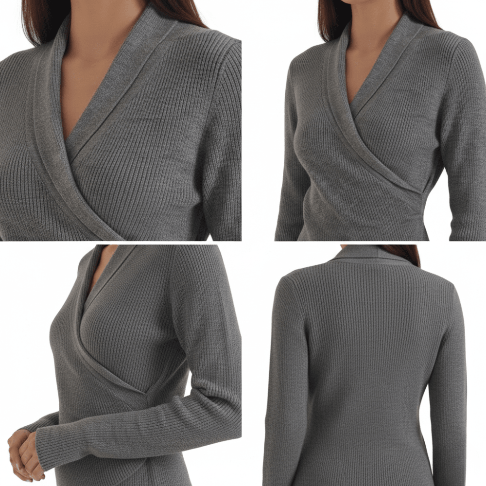Sweter damski z dekoltem kopertowym - Arkadya Outlet - Women Top