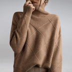 Sweter Damski z Golfem | Dopasowany Krój z Prążkowaną Dzianin - Arkadya Outlet - Sweaters
