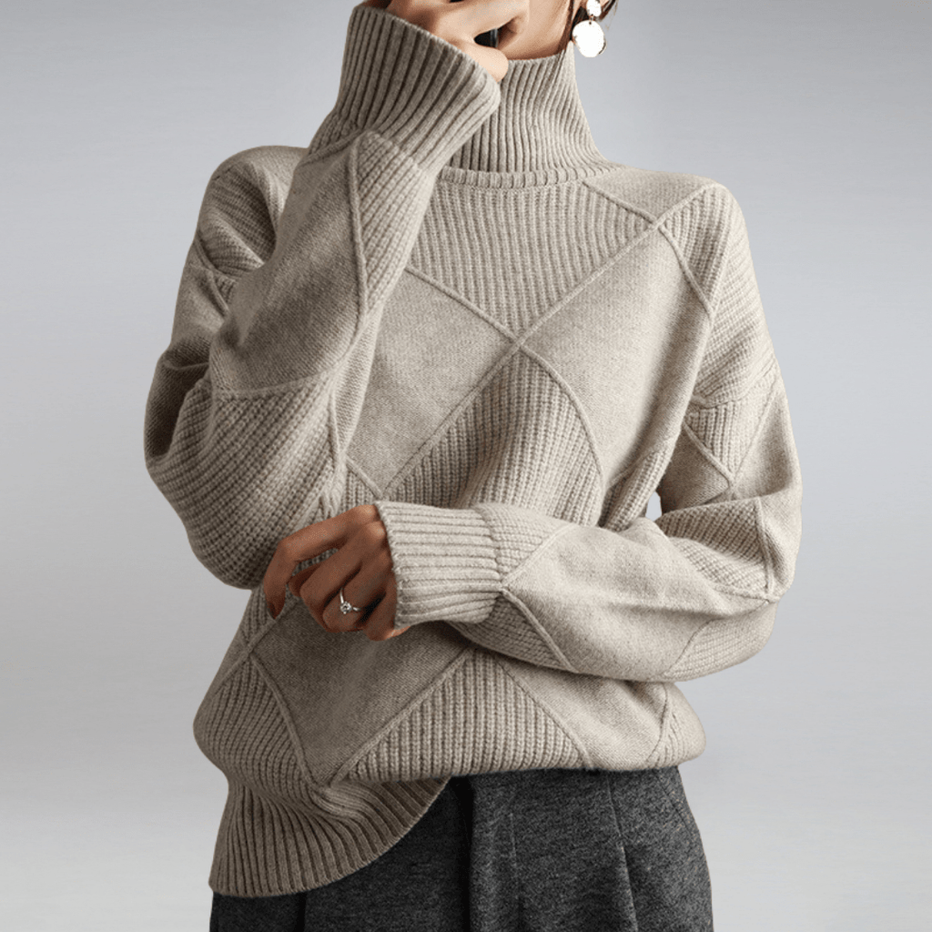 Sweter Damski z Golfem | Dopasowany Krój z Prążkowaną Dzianin - Arkadya Outlet - Sweaters