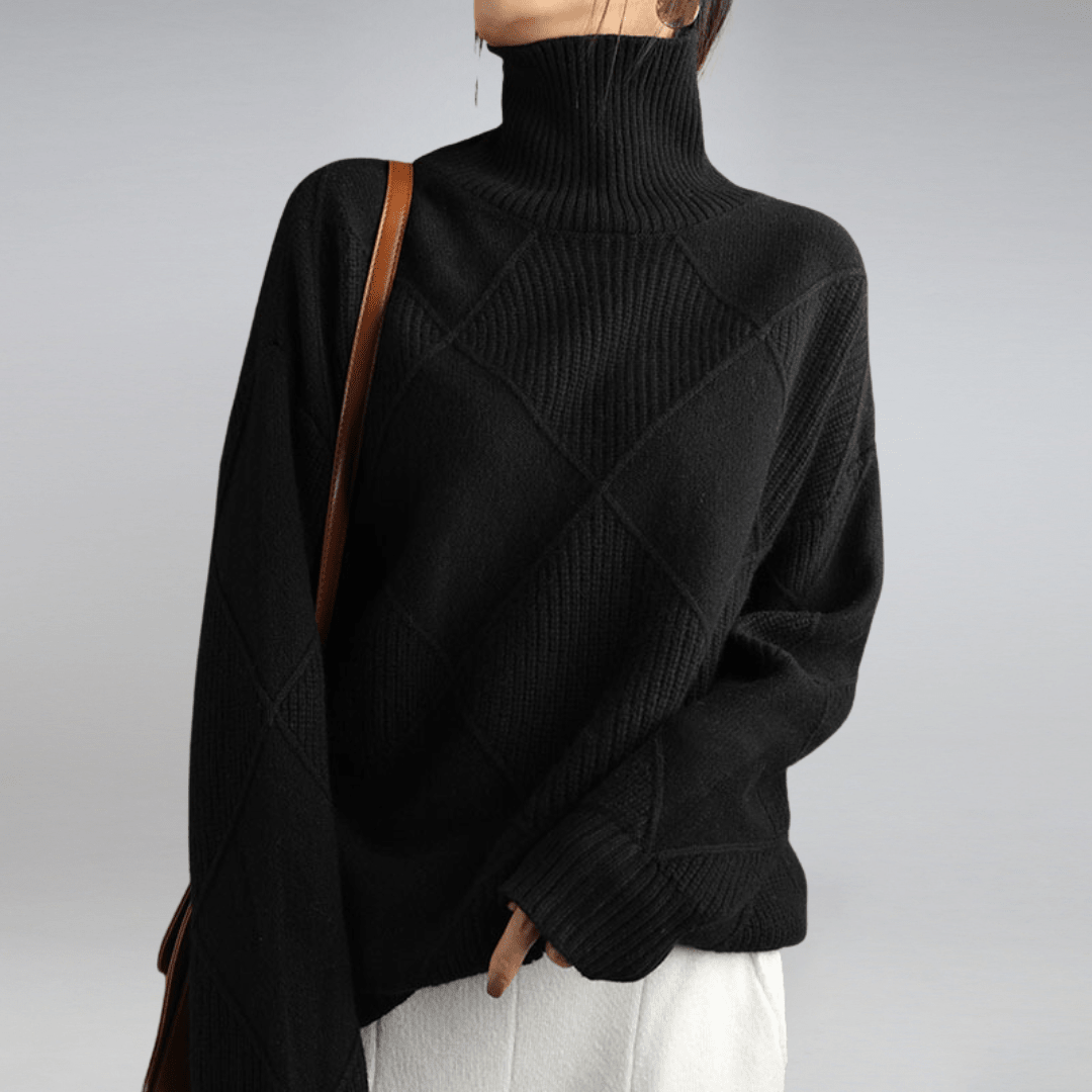 Sweter Damski z Golfem | Dopasowany Krój z Prążkowaną Dzianin - Arkadya Outlet - Sweaters