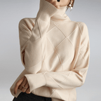 Sweter Damski z Golfem | Dopasowany Krój z Prążkowaną Dzianin - Arkadya Outlet - Sweaters