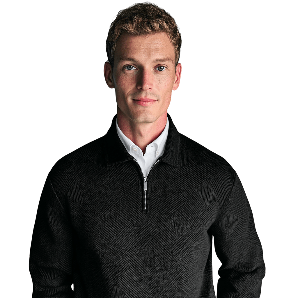Sweter męski 1/4 zamek luźny krój długi rękaw dzianina - Arkadya Outlet - Men Sweater