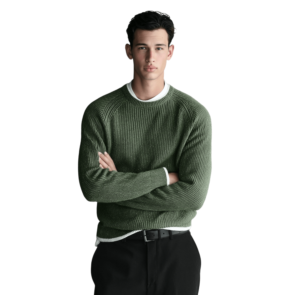 Sweter męski dekolt okrągły prążkowana dzianina standardowy krój - Arkadya Outlet - Men Sweater