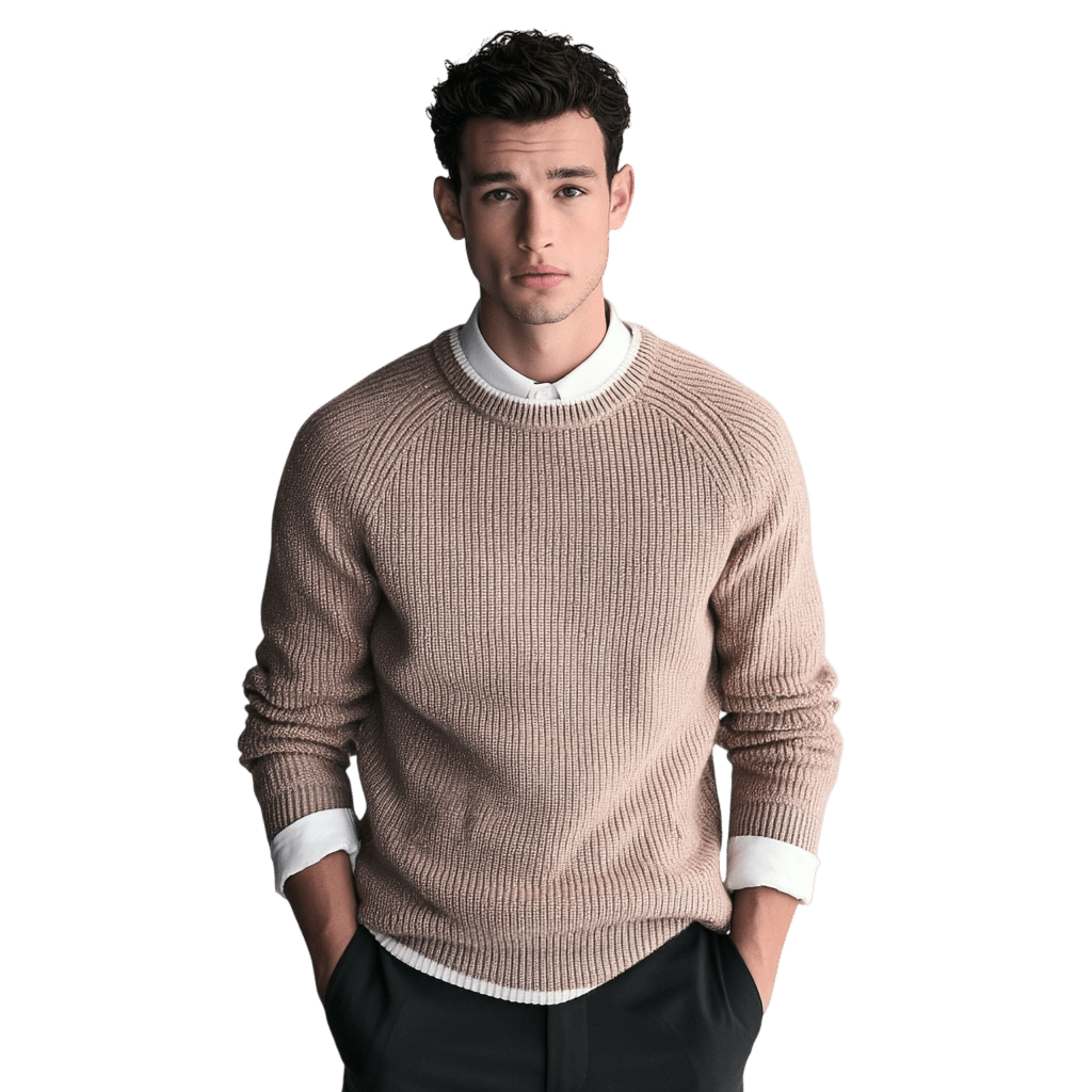 Sweter męski dekolt okrągły prążkowana dzianina standardowy krój - Arkadya Outlet - Men Sweater