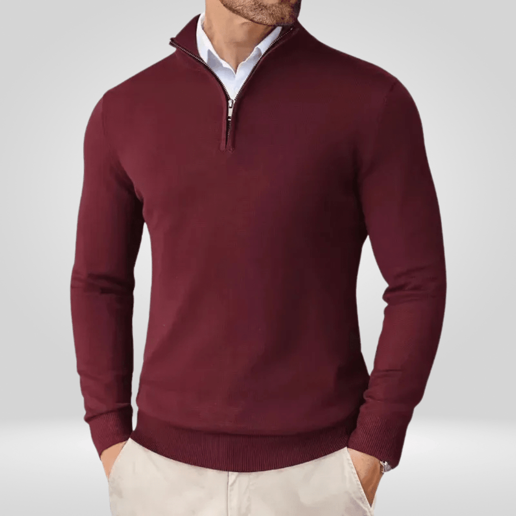 Sweter Męski | Dopasowany Krój z Zamkiem Ćwierć i Stójką - Arkadya Outlet - Sweaters