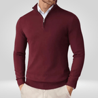 Sweter Męski | Dopasowany Krój z Zamkiem Ćwierć i Stójką - Arkadya Outlet - Sweaters