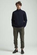 Sweter Męski | Dopasowany Krój z Zamkiem Ćwierć i Stójką - Arkadya Outlet - Sweaters