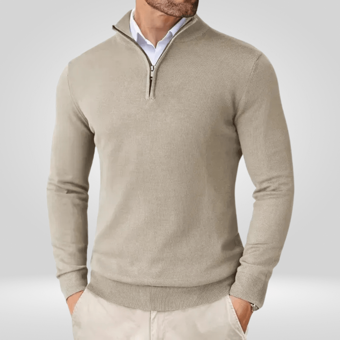 Sweter Męski | Dopasowany Krój z Zamkiem Ćwierć i Stójką - Arkadya Outlet - Sweaters
