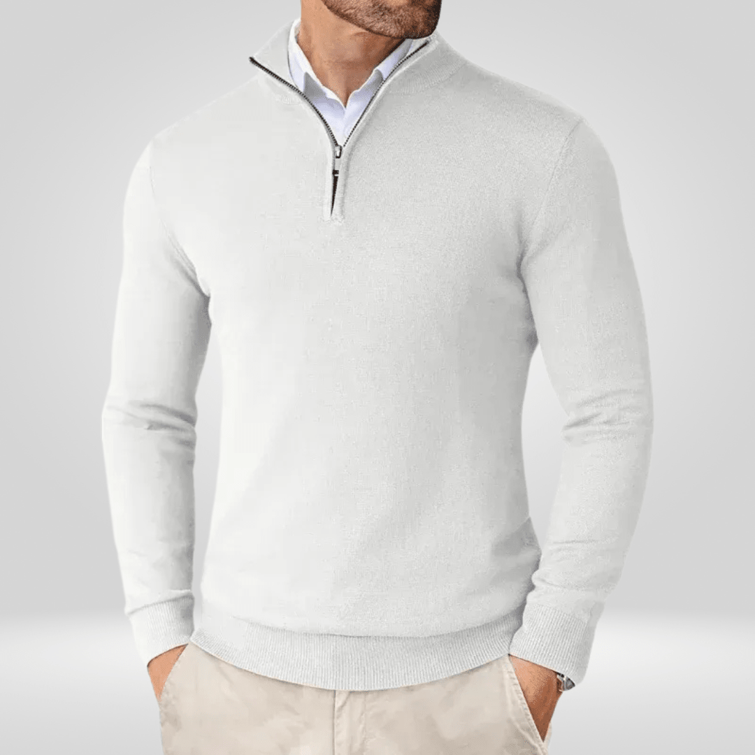 Sweter Męski | Dopasowany Krój z Zamkiem Ćwierć i Stójką - Arkadya Outlet - Sweaters