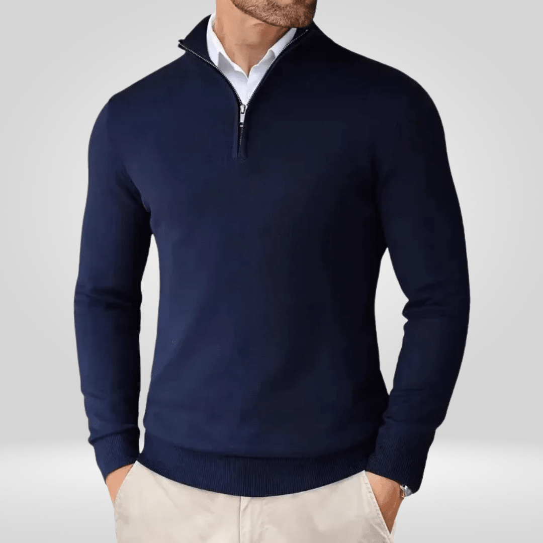 Sweter Męski | Dopasowany Krój z Zamkiem Ćwierć i Stójką - Arkadya Outlet - Sweaters