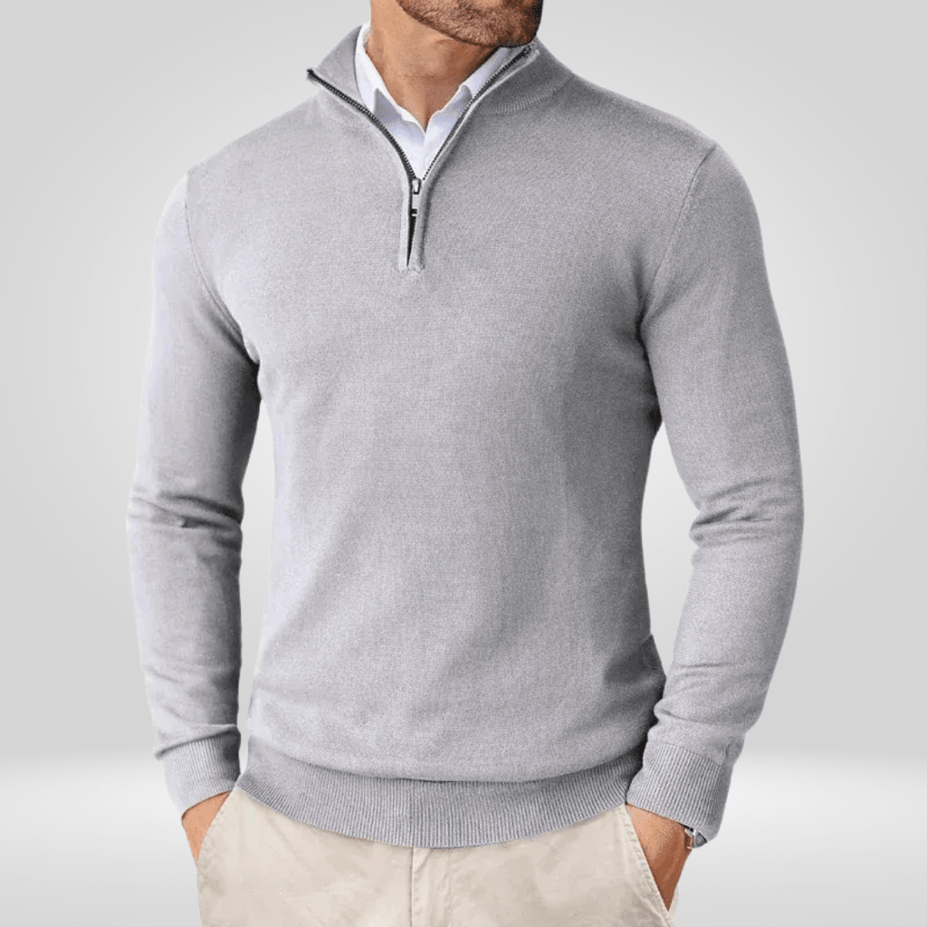 Sweter Męski | Dopasowany Krój z Zamkiem Ćwierć i Stójką - Arkadya Outlet - Sweaters