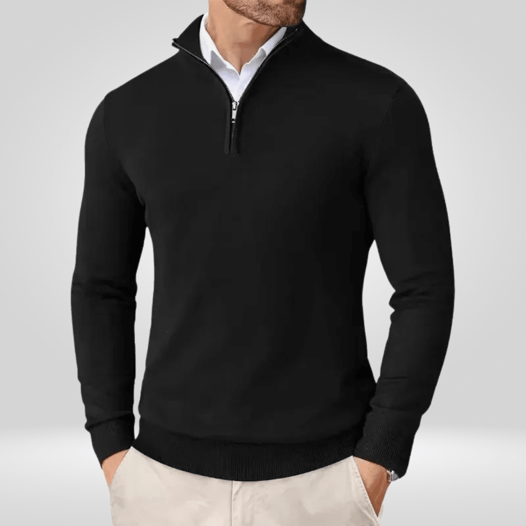 Sweter Męski | Dopasowany Krój z Zamkiem Ćwierć i Stójką - Arkadya Outlet - Sweaters
