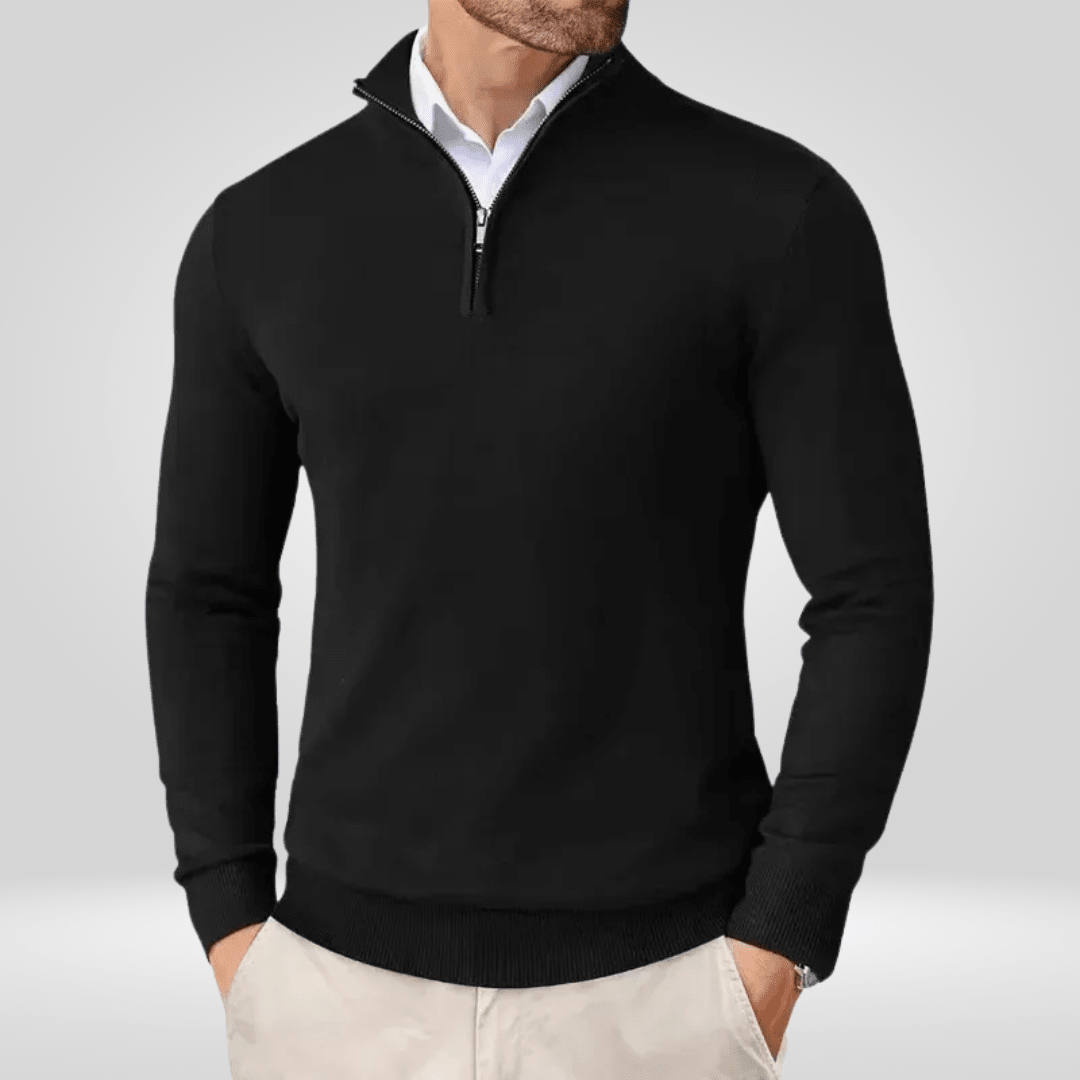 Sweter Męski | Dopasowany Krój z Zamkiem Ćwierć i Stójką - Arkadya Outlet - Sweaters