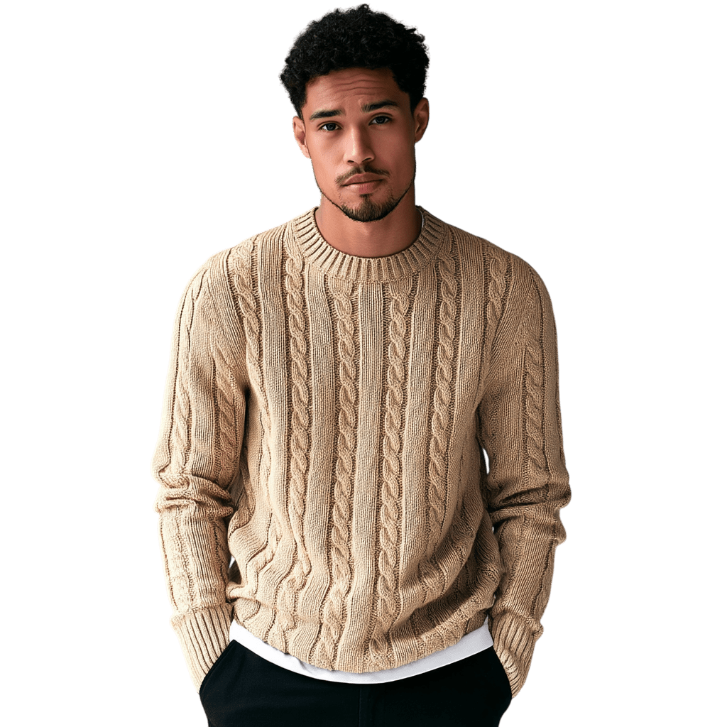 Sweter męski dzianinowy dekolt okrągły długi rękaw regularny krój - Arkadya Outlet - Men Sweater