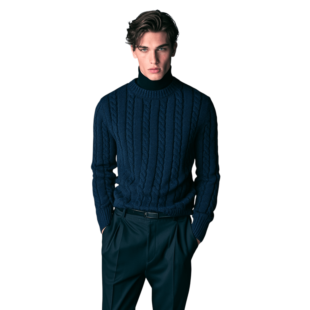Sweter męski dzianinowy dekolt okrągły długi rękaw regularny krój - Arkadya Outlet - Men Sweater