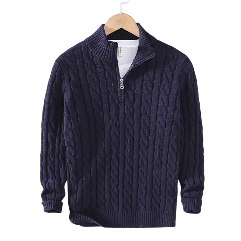 Sweter męski dzianinowy z kołnierzem na zamek dopasowany krój - Arkadya Outlet - Men Sweater