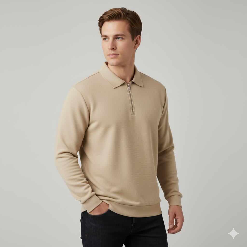 Sweter Męski | Geometryczny Wzór i Zamek przy Golfie - Arkadya Outlet - Sweaters