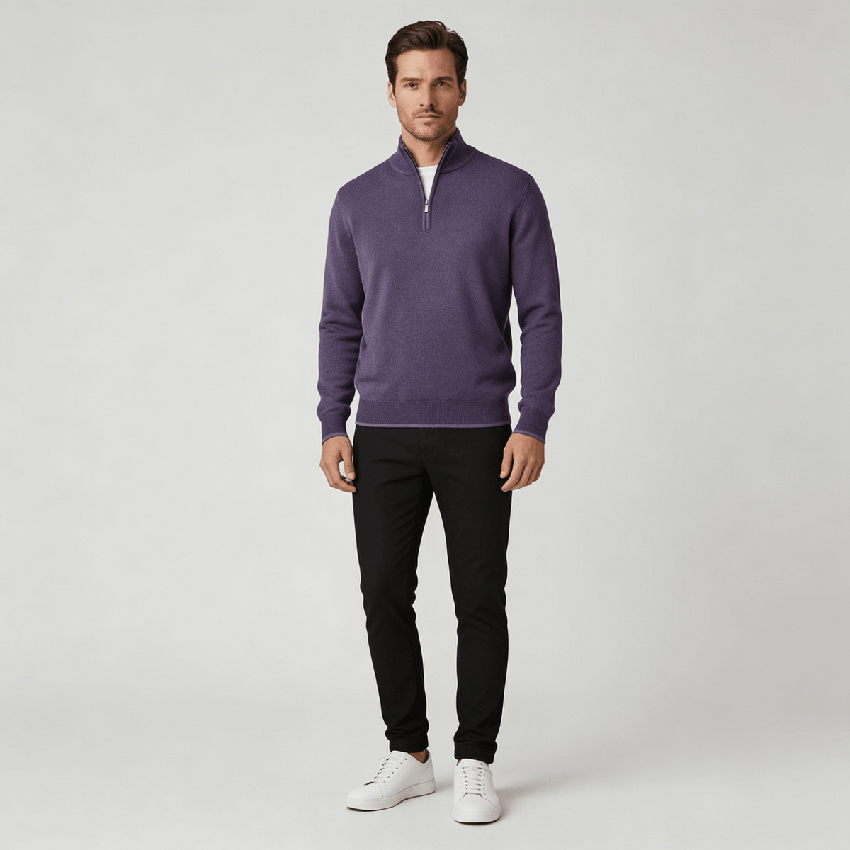 Sweter Męski | Golf z zamkiem błyskawicznym i dekoltem w serek - Arkadya Outlet - Sweaters