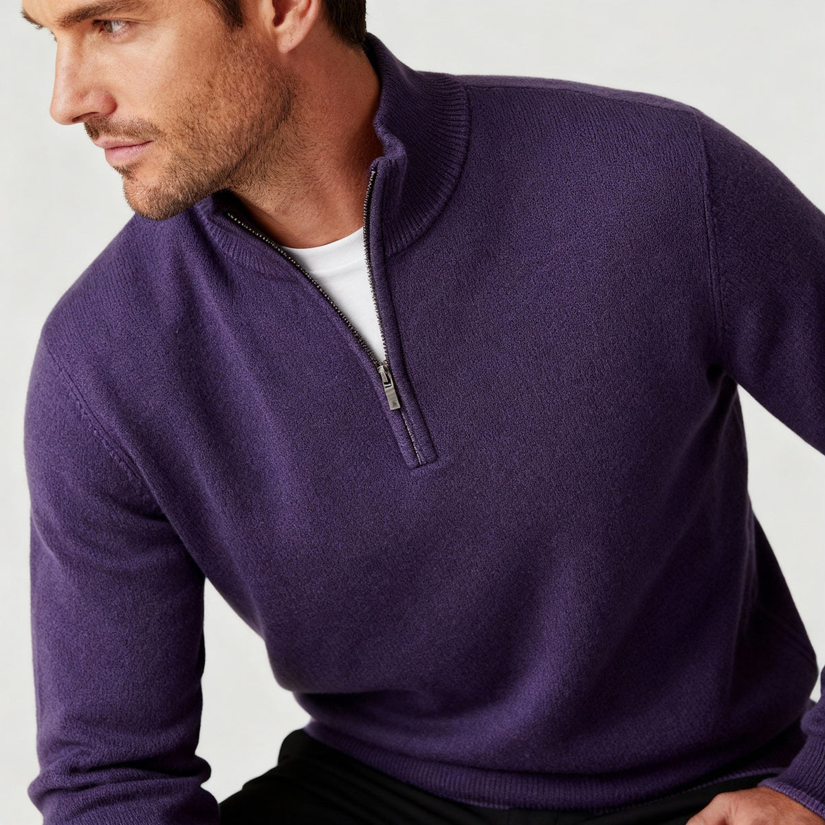Sweter Męski | Golf z zamkiem błyskawicznym i dekoltem w serek - Arkadya Outlet - Sweaters