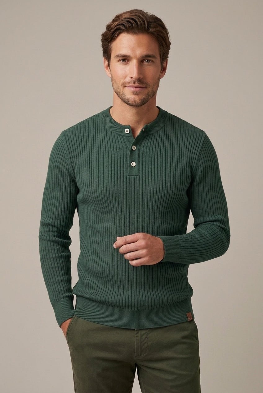 Sweter Męski Henley | Prążkowany Krój z Długim Rękawem - Arkadya Outlet - Sweaters