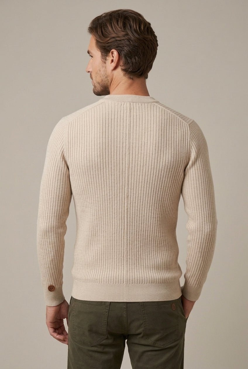 Sweter Męski Henley | Prążkowany Krój z Długim Rękawem - Arkadya Outlet - Sweaters
