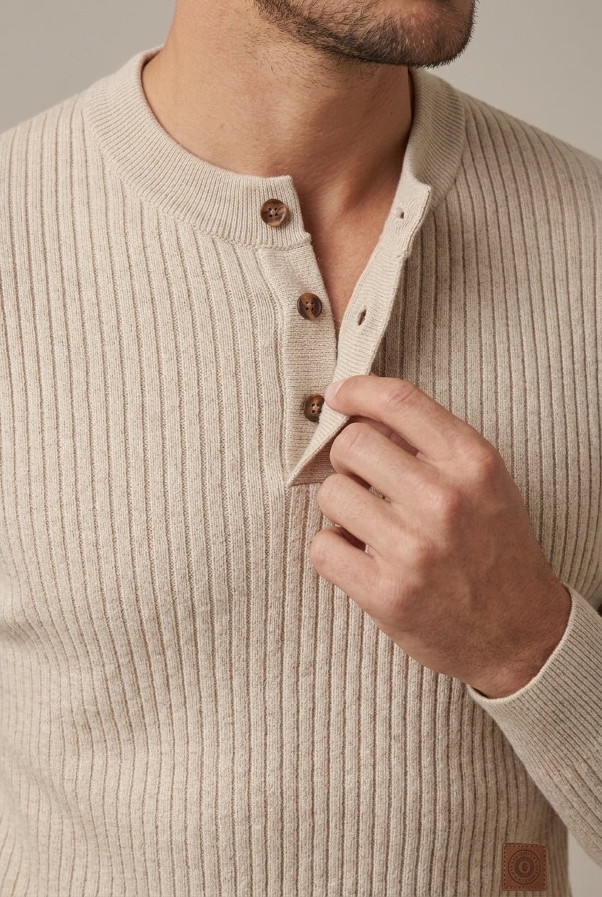 Sweter Męski Henley | Prążkowany Krój z Długim Rękawem - Arkadya Outlet - Sweaters