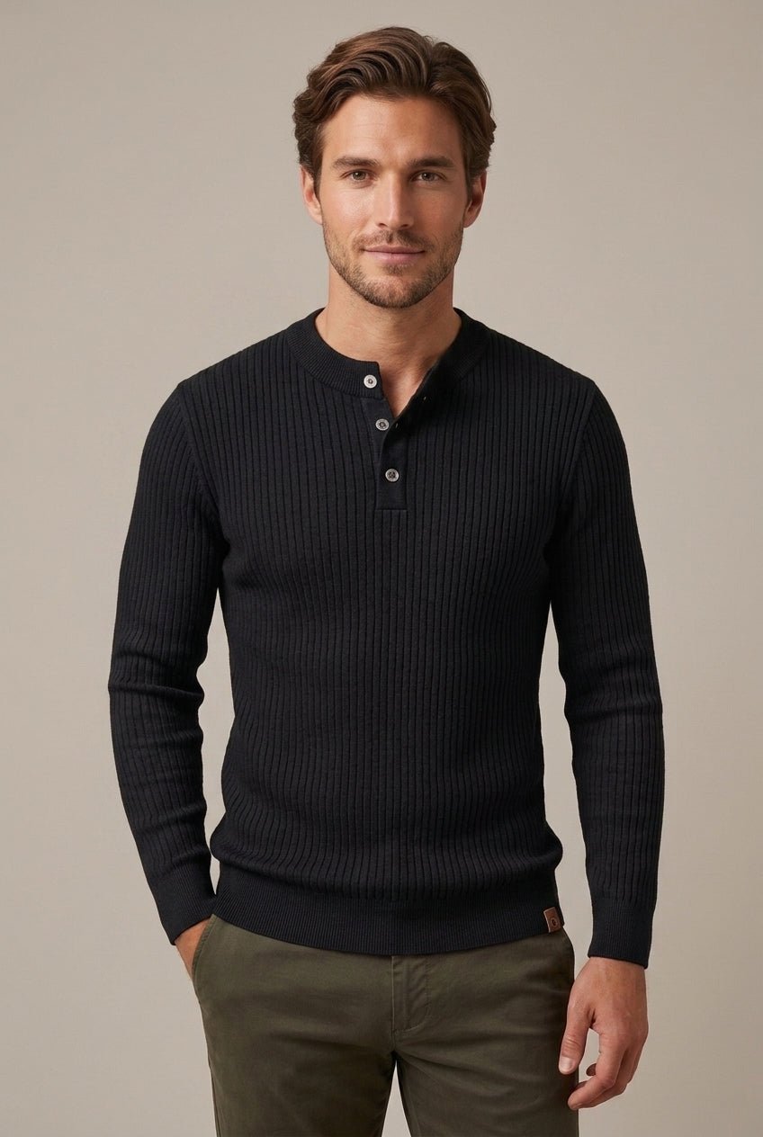 Sweter Męski Henley | Prążkowany Krój z Długim Rękawem - Arkadya Outlet - Sweaters