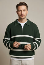 Sweter Męski | Krój relaxed z zamkiem ćwierćdługości i kołnierzem polo - Arkadya Outlet - Sweaters