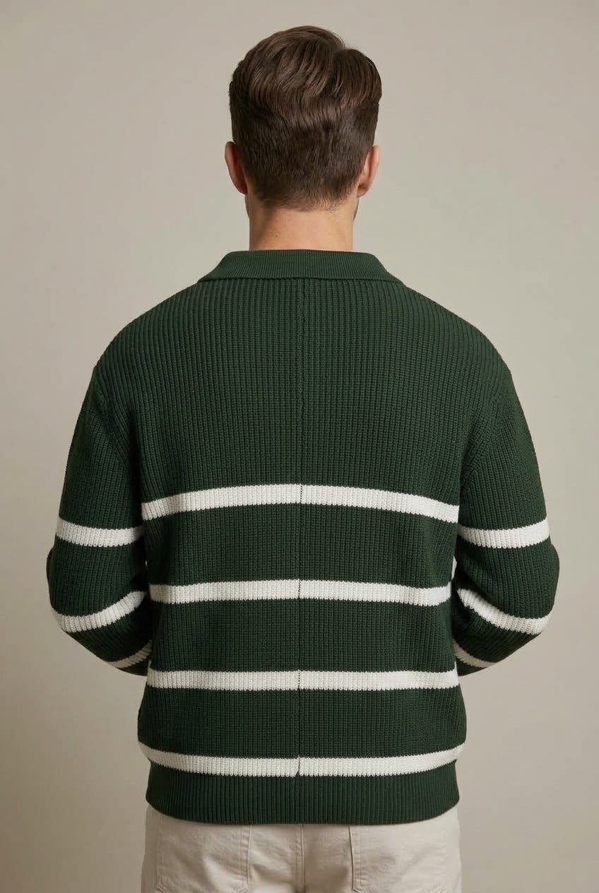 Sweter Męski | Krój relaxed z zamkiem ćwierćdługości i kołnierzem polo - Arkadya Outlet - Sweaters
