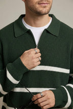Sweter Męski | Krój relaxed z zamkiem ćwierćdługości i kołnierzem polo - Arkadya Outlet - Sweaters