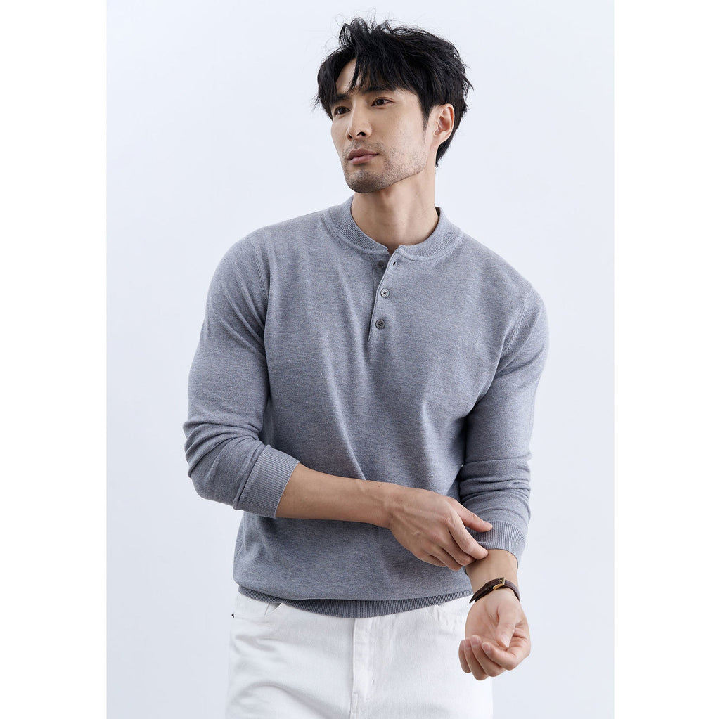 Sweter Męski | Luźny krój z plisą guzikową przy dekolcie - Arkadya Outlet - Sweaters