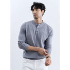 Sweter Męski | Luźny krój z plisą guzikową przy dekolcie - Arkadya Outlet - Sweaters