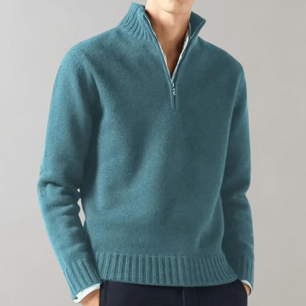 Sweter Męski | Luźny krój z suwakiem przy dekolcie - Arkadya Outlet - Sweaters