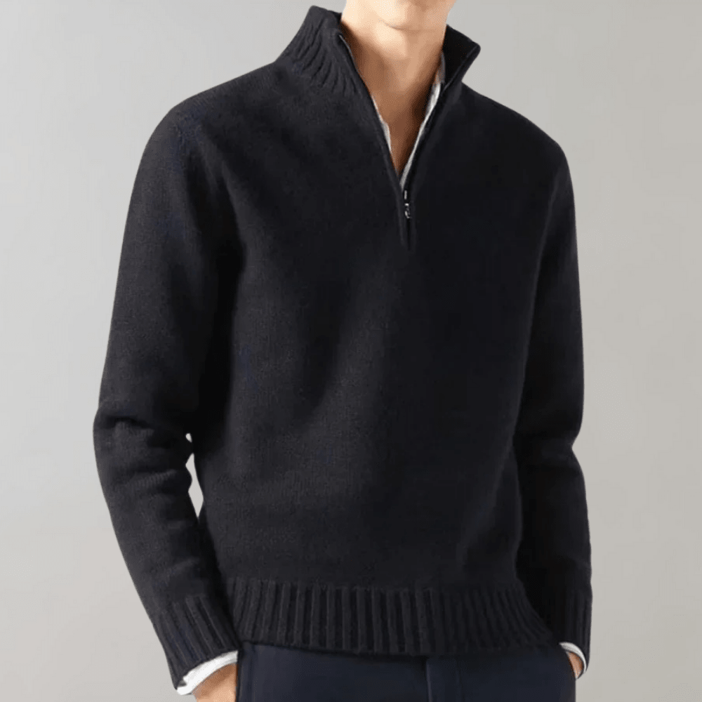 Sweter Męski | Luźny krój z suwakiem przy dekolcie - Arkadya Outlet - Sweaters
