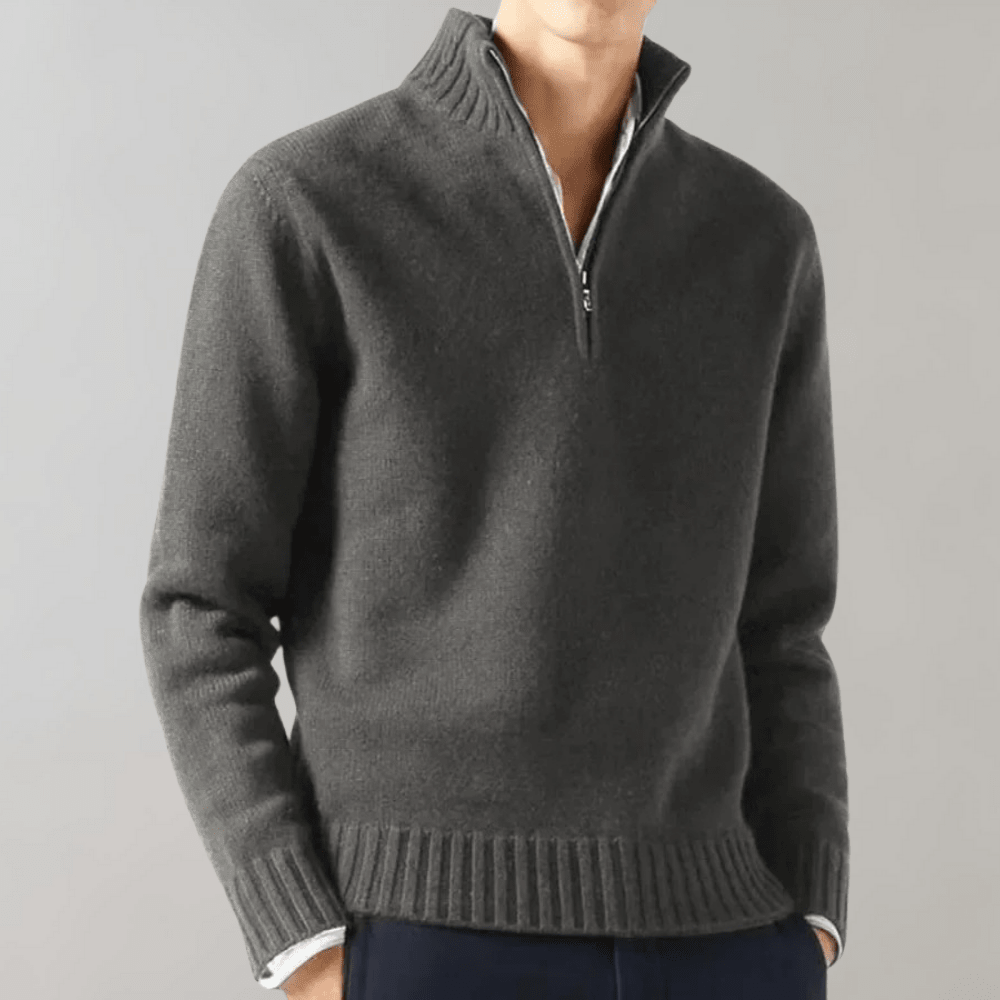 Sweter Męski | Luźny krój z suwakiem przy dekolcie - Arkadya Outlet - Sweaters