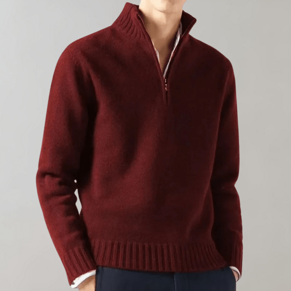 Sweter Męski | Luźny krój z suwakiem przy dekolcie - Arkadya Outlet - Sweaters