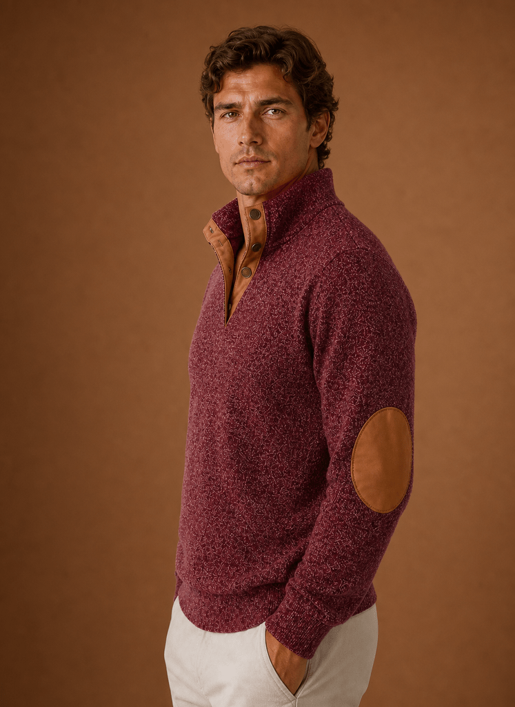 Sweter Męski | Luźny Krój z Zamkiem i Stójką na Górze - Arkadya Outlet - Sweaters