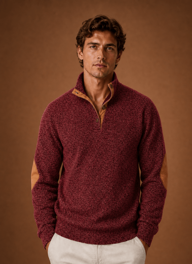 Sweter Męski | Luźny Krój z Zamkiem i Stójką na Górze - Arkadya Outlet - Sweaters