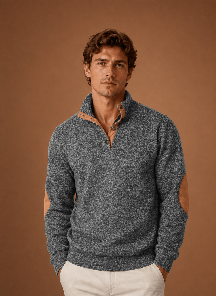 Sweter Męski | Luźny Krój z Zamkiem i Stójką na Górze - Arkadya Outlet - Sweaters