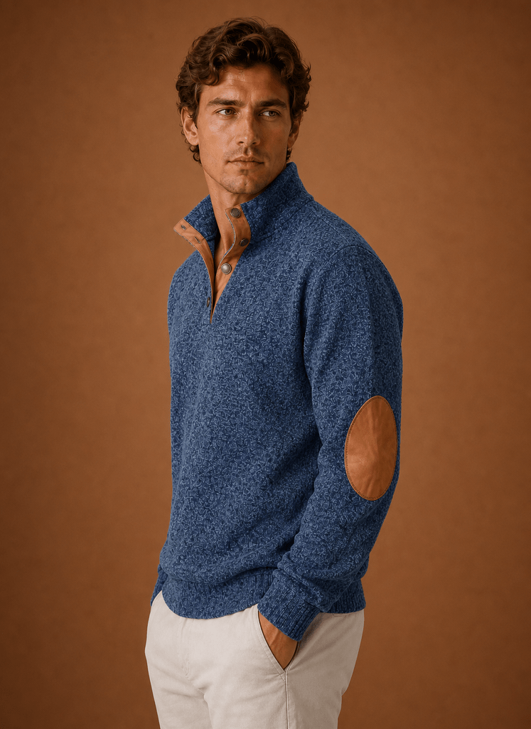 Sweter Męski | Luźny Krój z Zamkiem i Stójką na Górze - Arkadya Outlet - Sweaters