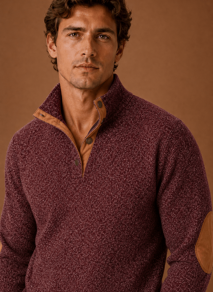 Sweter Męski | Luźny Krój z Zamkiem i Stójką na Górze - Arkadya Outlet - Sweaters