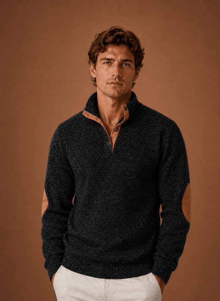 Sweter Męski | Luźny Krój z Zamkiem i Stójką na Górze - Arkadya Outlet - Sweaters