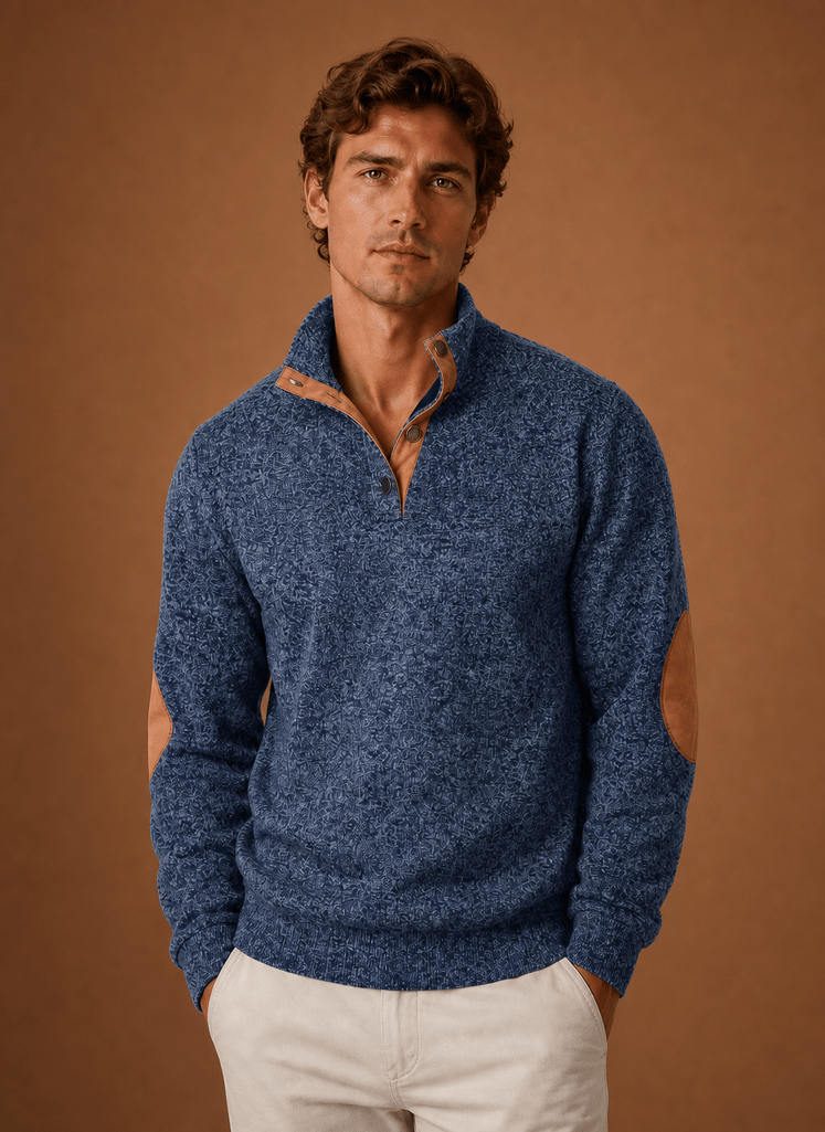 Sweter Męski | Luźny Krój z Zamkiem i Stójką na Górze - Arkadya Outlet - Sweaters