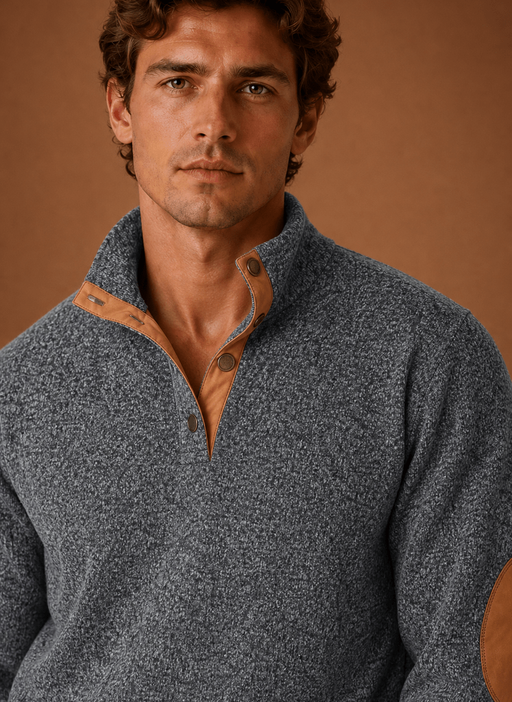 Sweter Męski | Luźny Krój z Zamkiem i Stójką na Górze - Arkadya Outlet - Sweaters