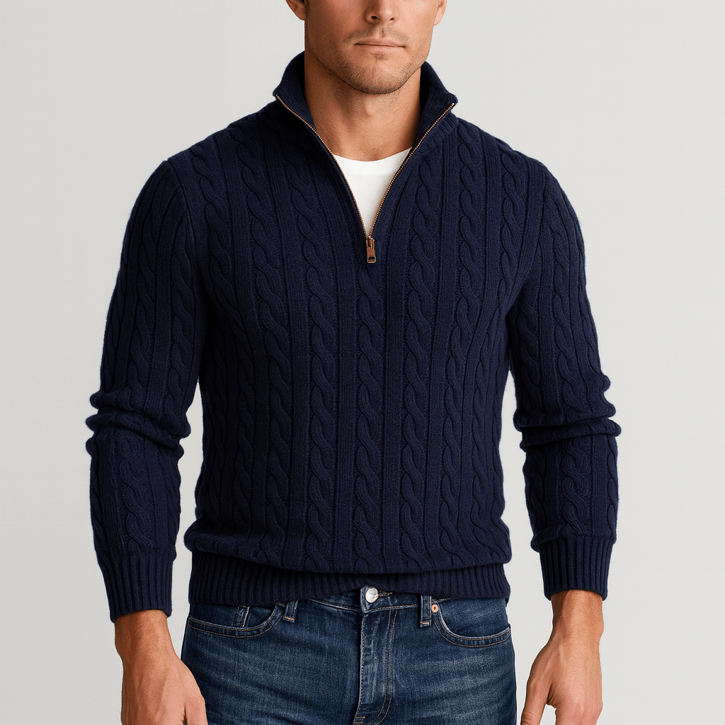 Sweter Męski | Półzamek i Wysoki Kołnierz w Prążek - Arkadya Outlet - Sweaters
