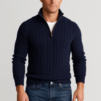 Sweter Męski | Półzamek i Wysoki Kołnierz w Prążek - Arkadya Outlet - Sweaters
