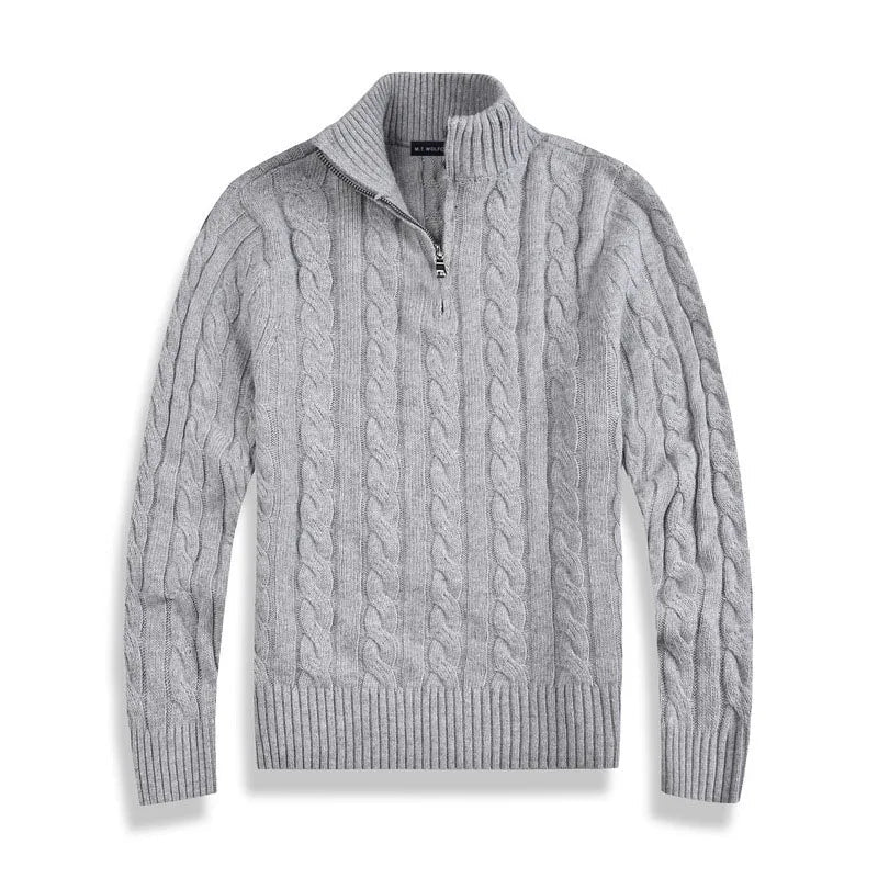 Sweter Męski | Półzamek i Wysoki Kołnierz w Prążek - Arkadya Outlet - Sweaters