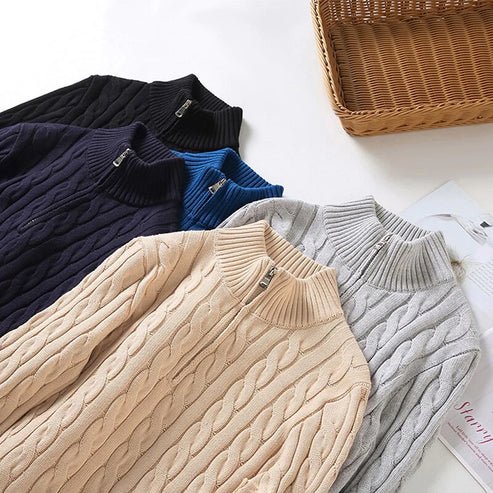 Sweter Męski | Półzamek i Wysoki Kołnierz w Prążek - Arkadya Outlet - Sweaters